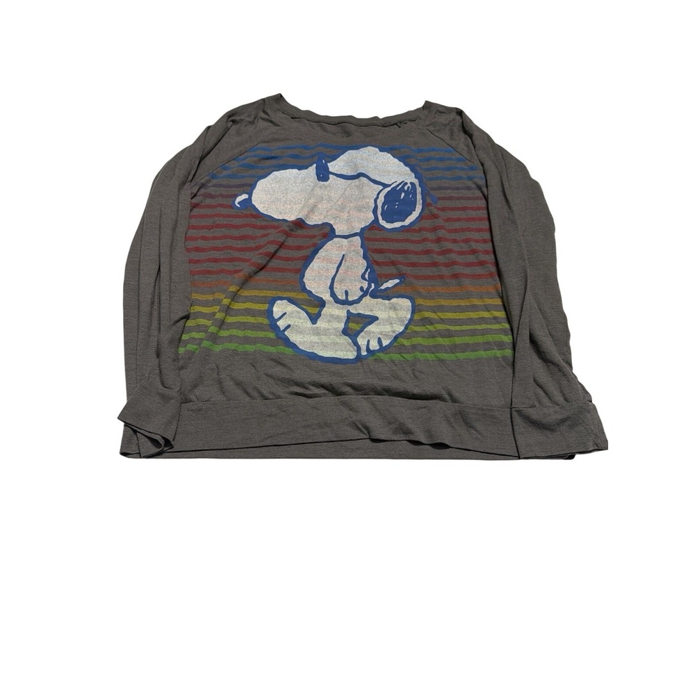 Vintage Peanuts Snoopy Rainbow Striped Long Sleeve Shirt Grey XL Joe Cool